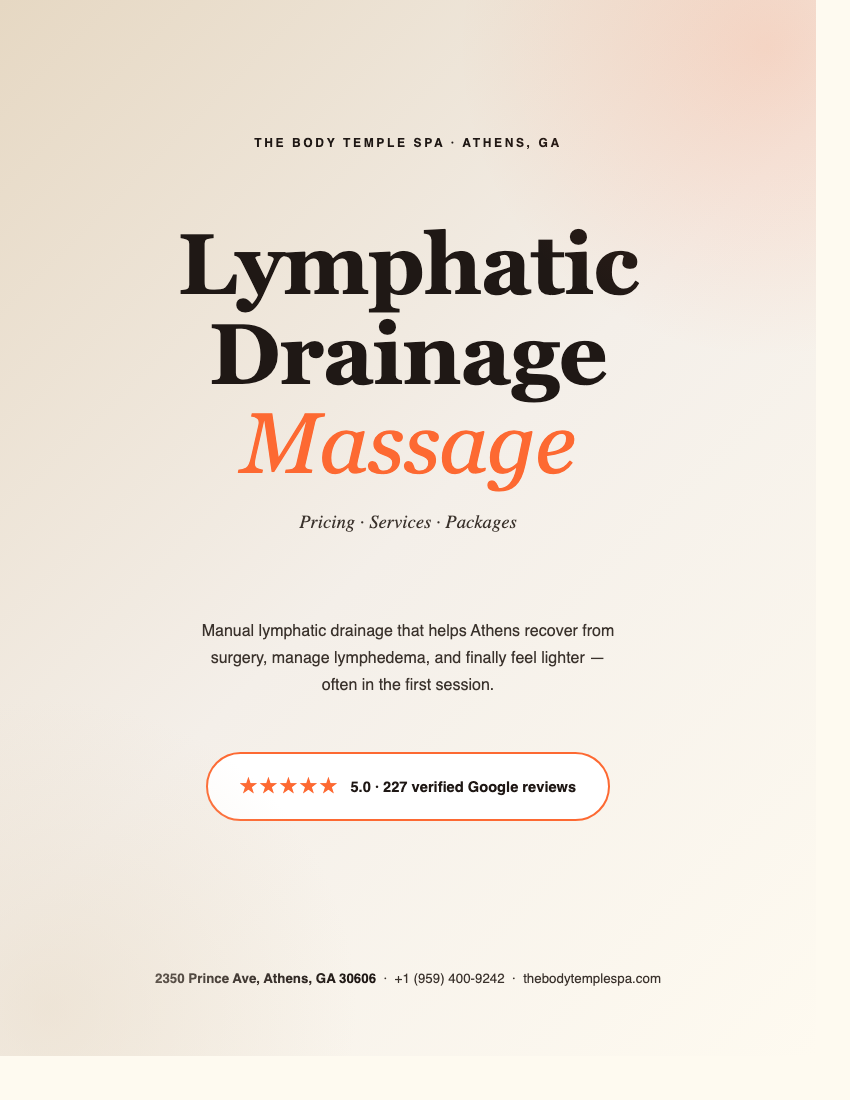 The Body Temple Spa lymphatic prices, services & packages brochure preview