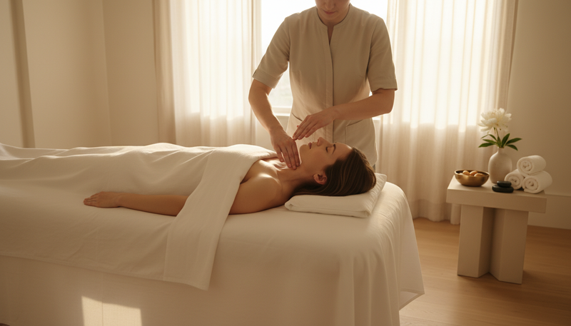 Therapist providing lymphatic drainage massage at The Body Temple Spa in Athens GA